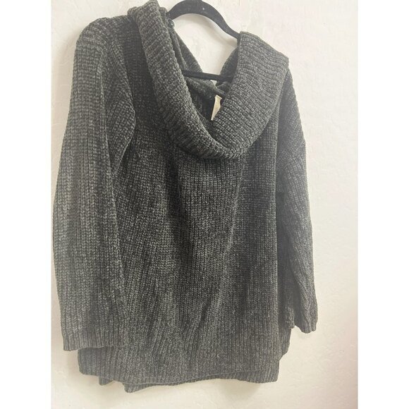Wishlist Grey Chenille Very Soft Cowl Neck Sweater Charcoal Grey Sz M/L Over - Picture 2 of 7